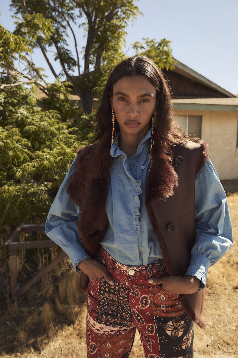 GILET EN BOIS CUIR CARAMEL