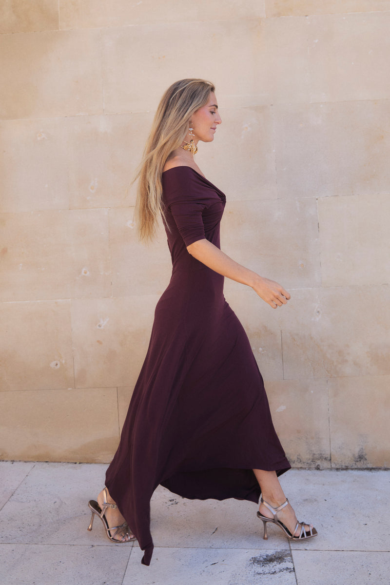 VESTIDO NUDO PUNTO BURGUNDY