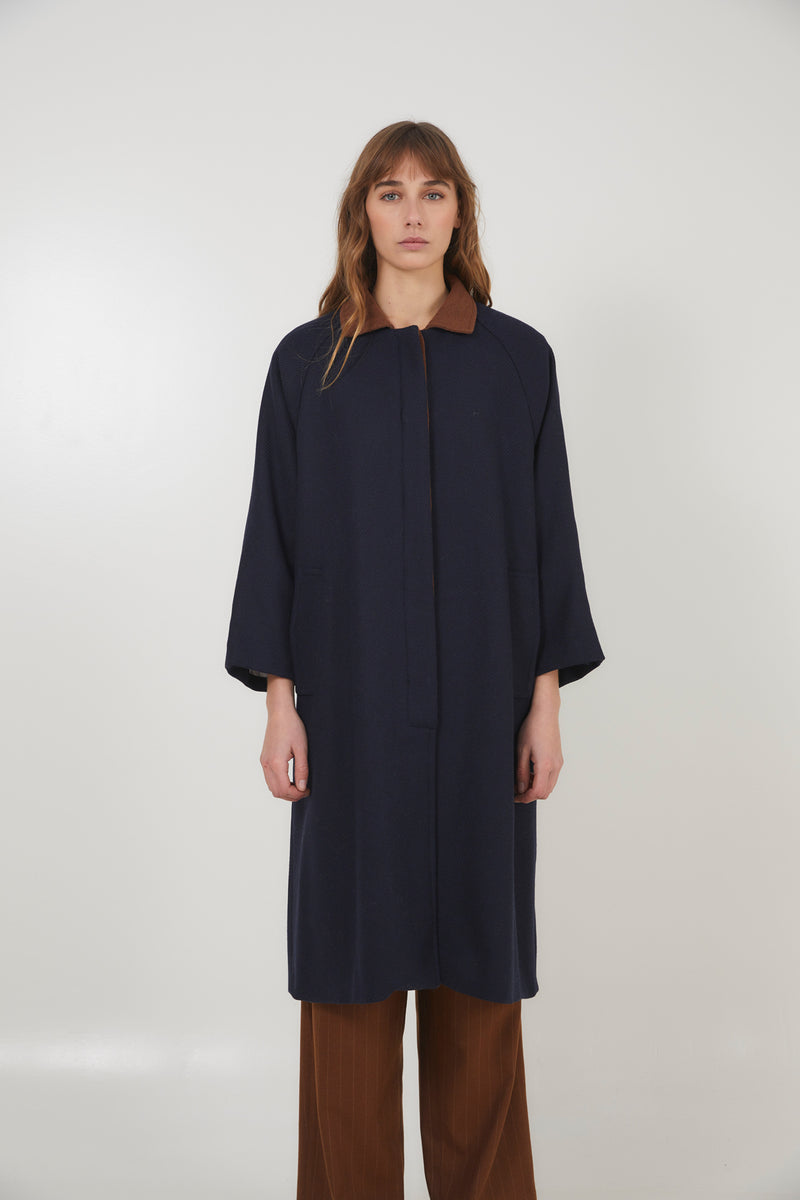 OVER DIAGONAL NAVY COAT