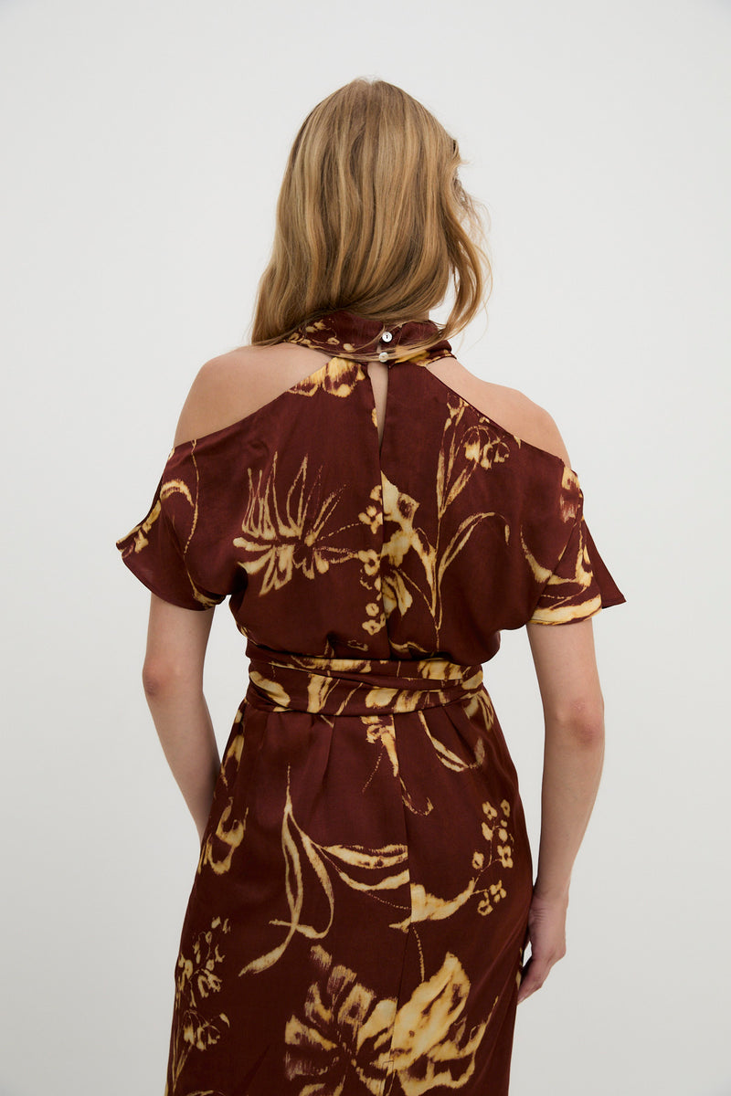 POSITIONAL SHOULDER BROWN DRESS