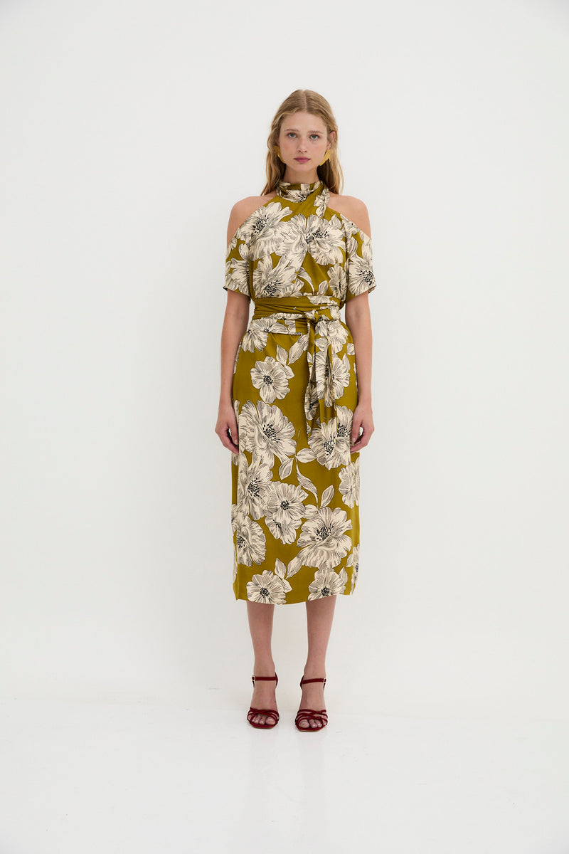 TOKYO SHOULDER OLIVE DRESS