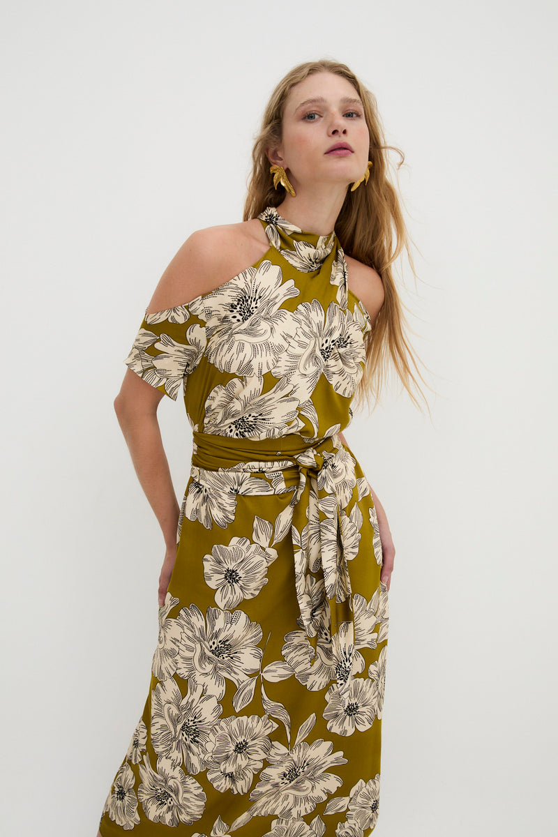 TOKYO SHOULDER OLIVE DRESS