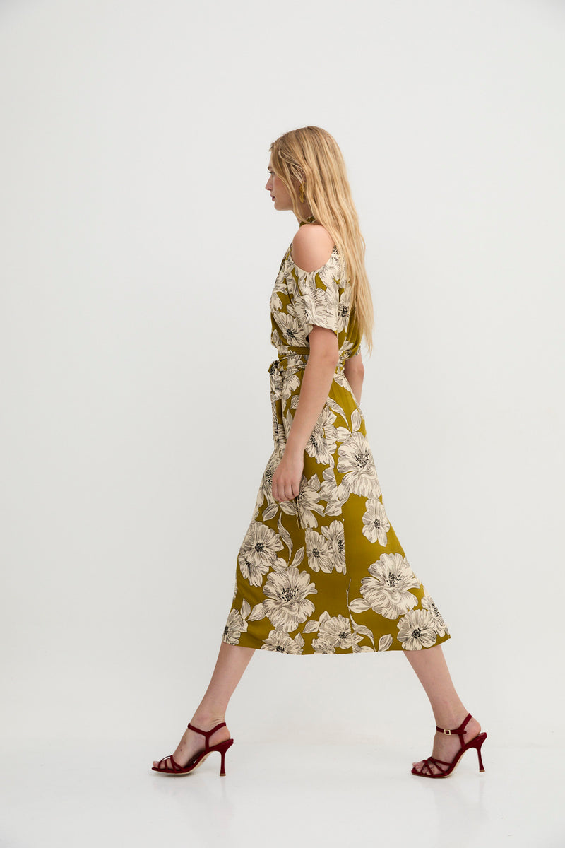 TOKYO SHOULDER OLIVE DRESS