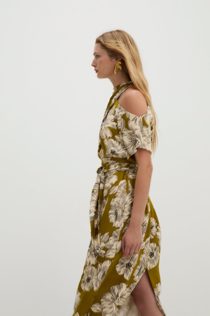 TOKYO SHOULDER OLIVE DRESS