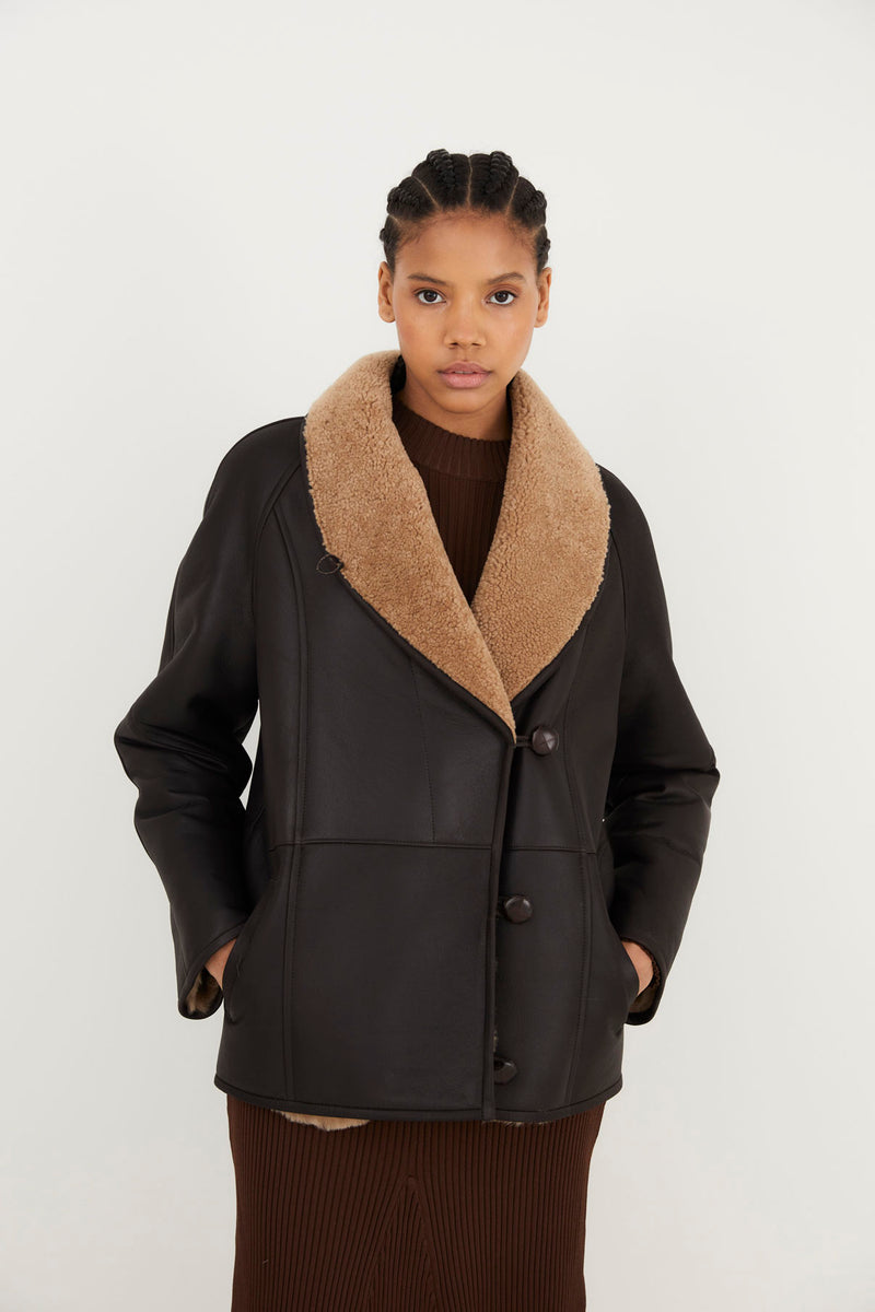 MANTEAU LAPONIA FOURRURE CHOCOLAT