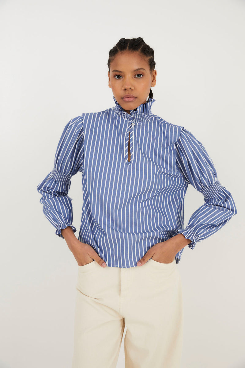 BLOUSE À RAYURES BLEUES