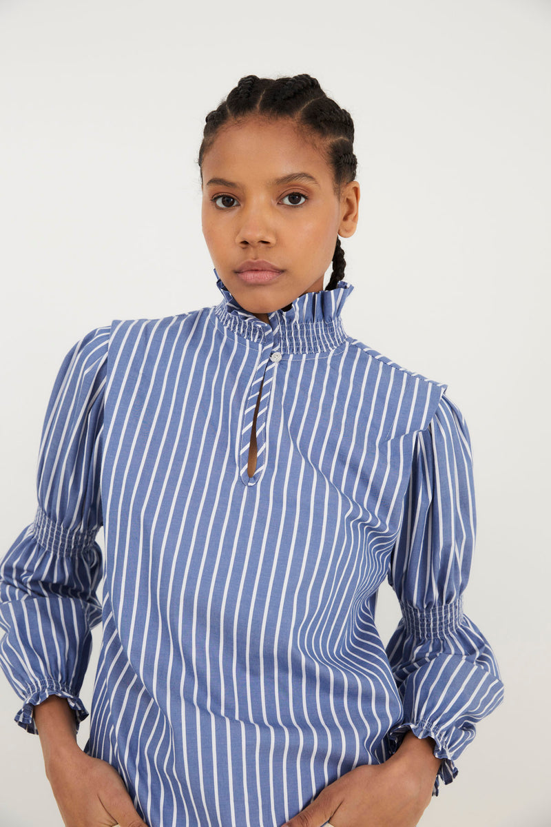 BLOUSE À RAYURES BLEUES