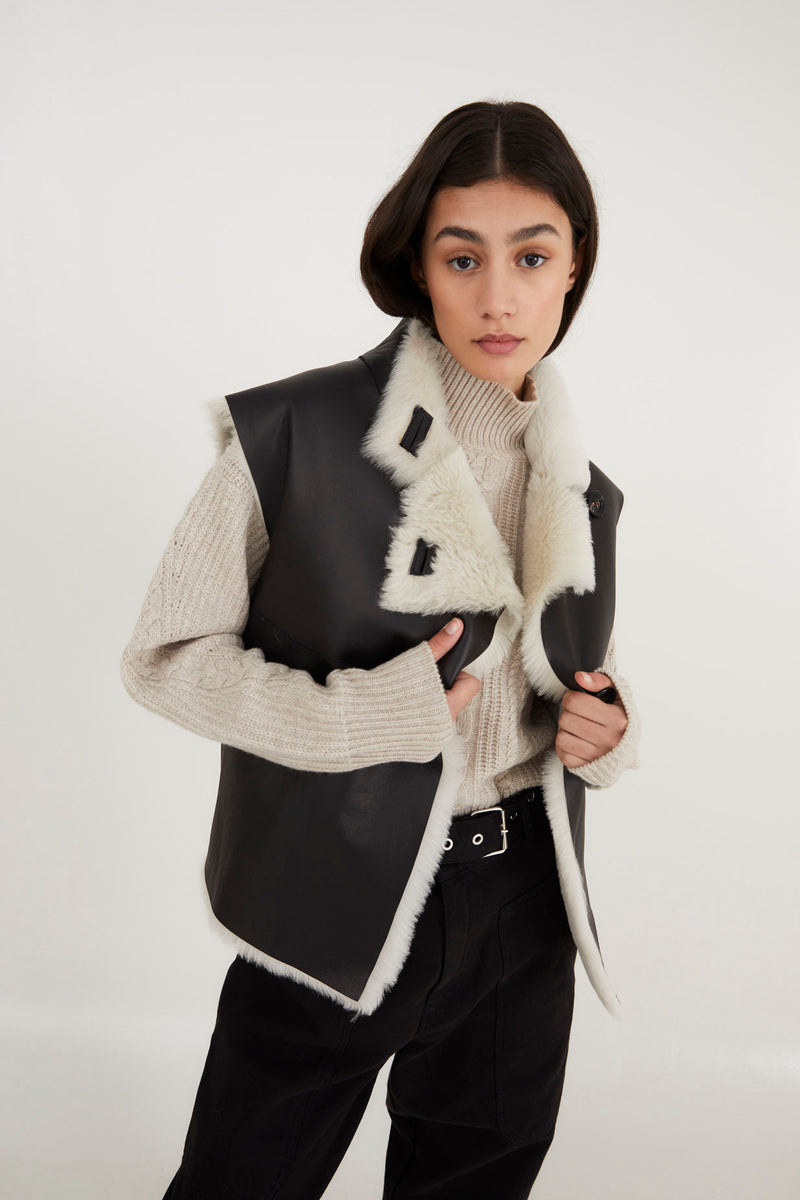 GILET EN CUIR WOODY NOIR