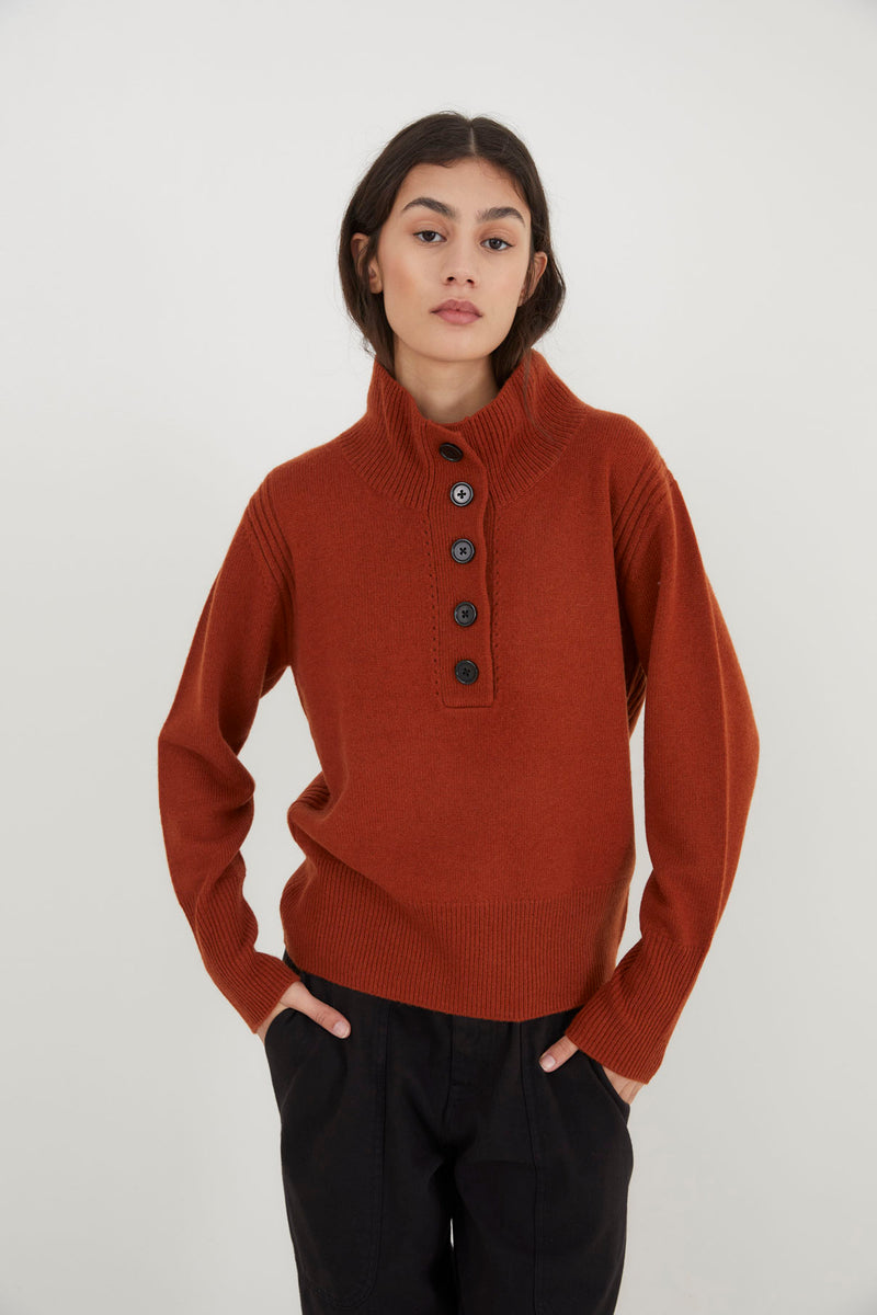 BUTTON KNITTED TERRACOTTA JUMPER