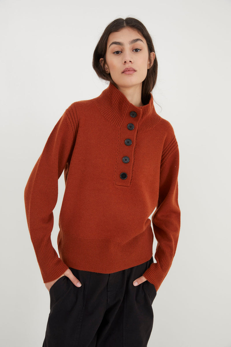 BUTTON KNITTED TERRACOTTA JUMPER