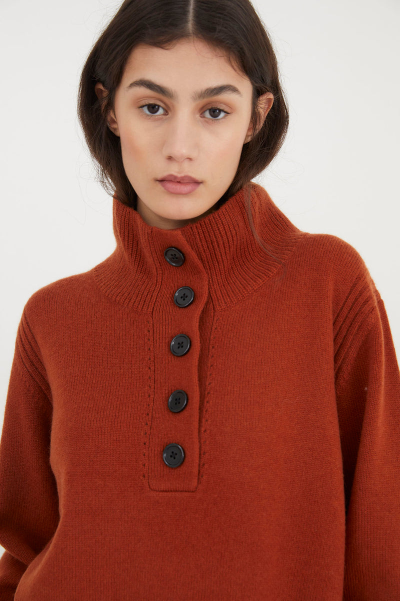 BUTTON KNITTED TERRACOTTA JUMPER