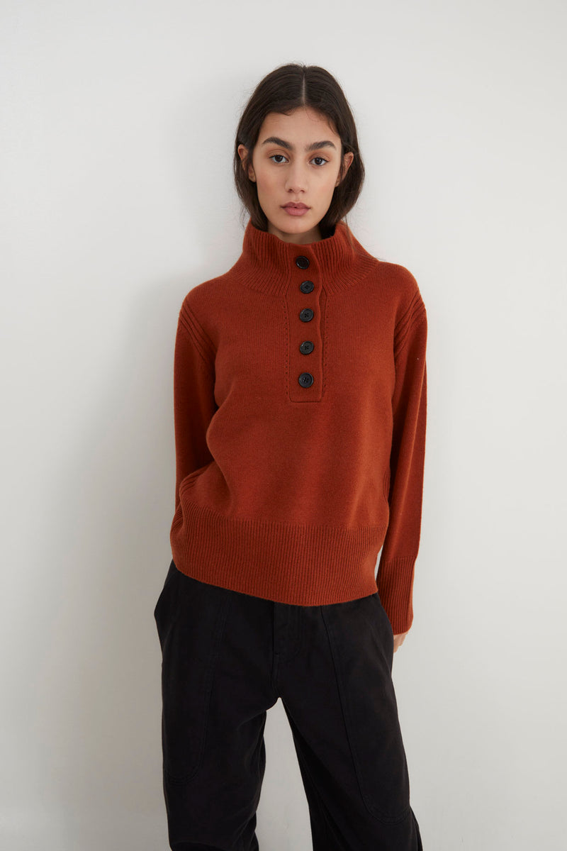 BUTTON KNITTED TERRACOTTA JUMPER