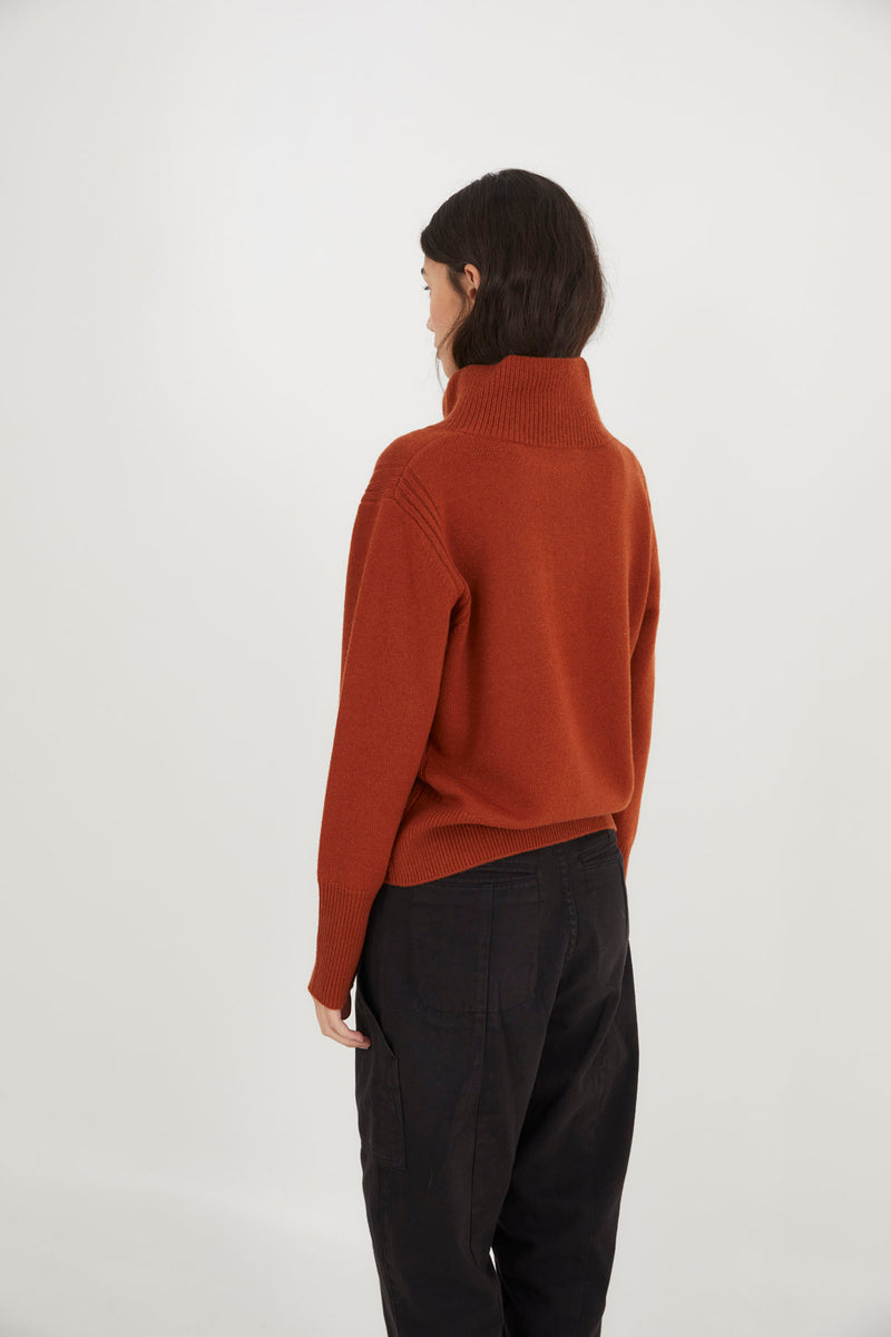 BUTTON KNITTED TERRACOTTA JUMPER