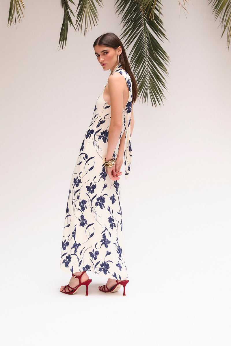 ORCHID HALTER NAVY DRESS