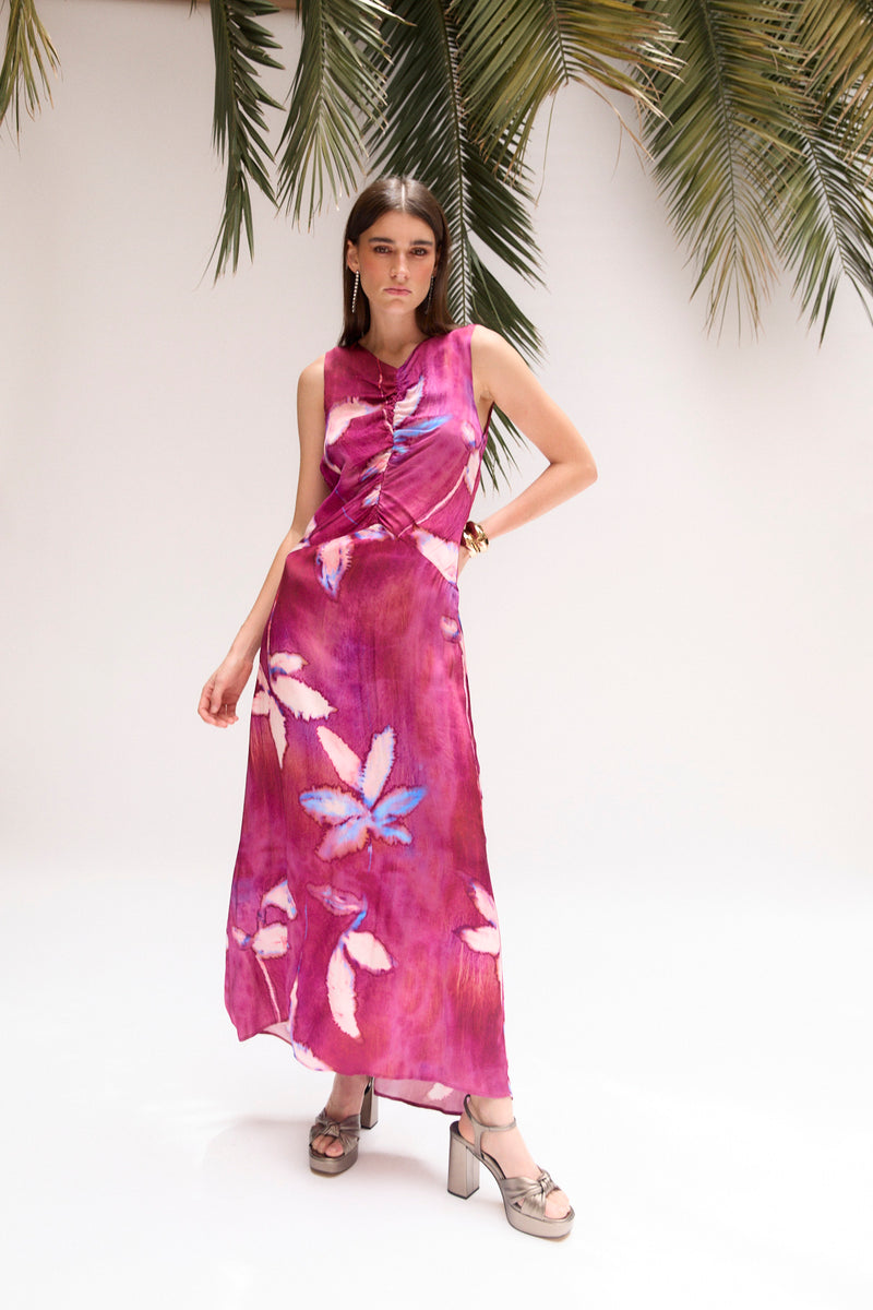 PAULA SATIN FLOWER DRESS