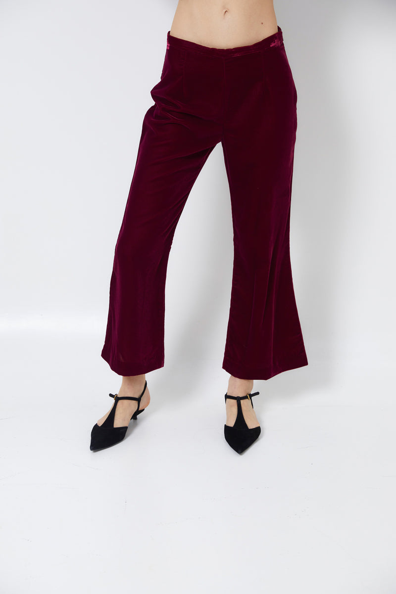 CROP VELVET PLUM TROUSERS