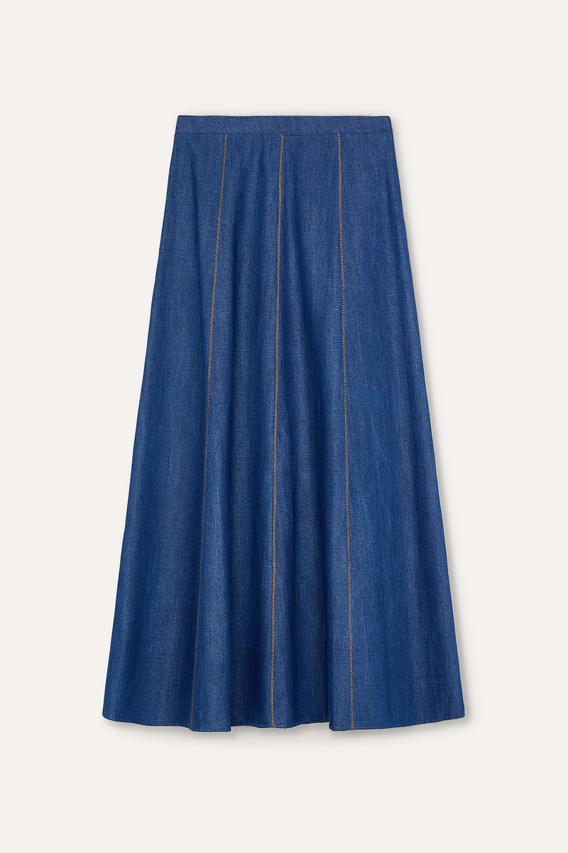 FALDA ZIGZAG TENCEL AZUL