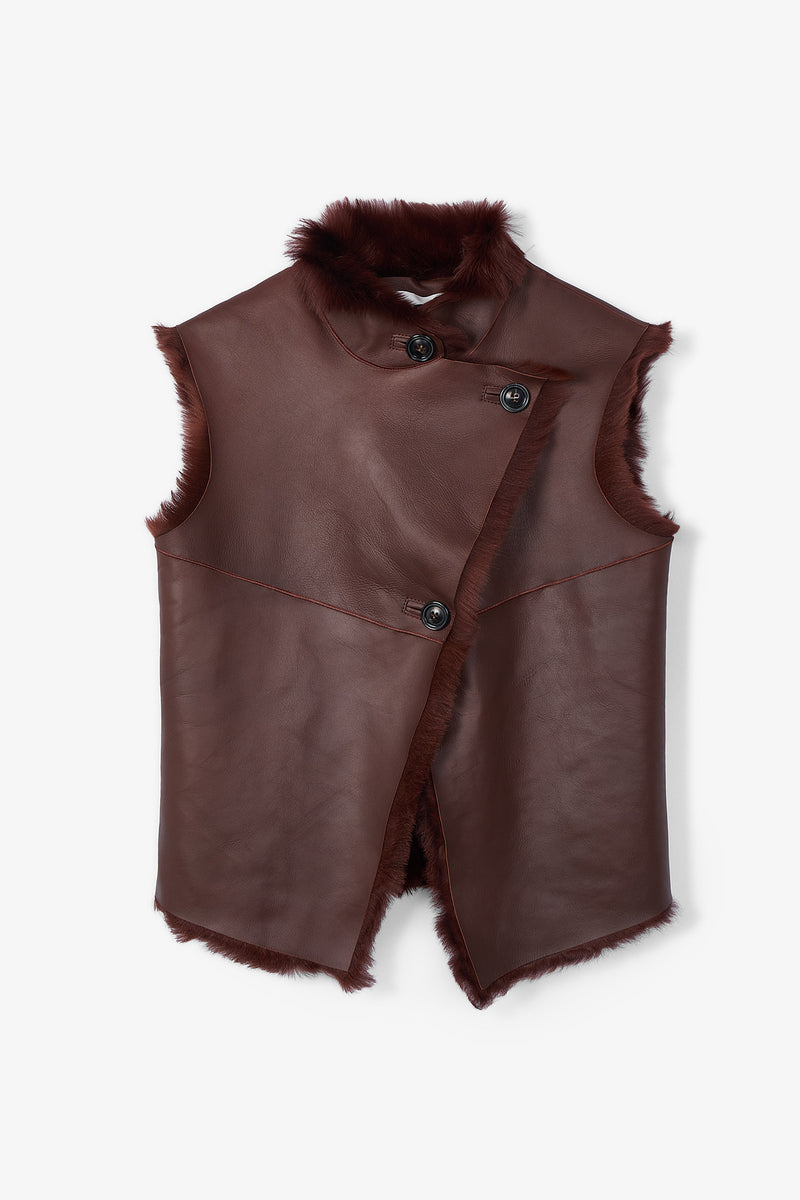 WOODY LEATHER CARAMEL WAISTCOAT