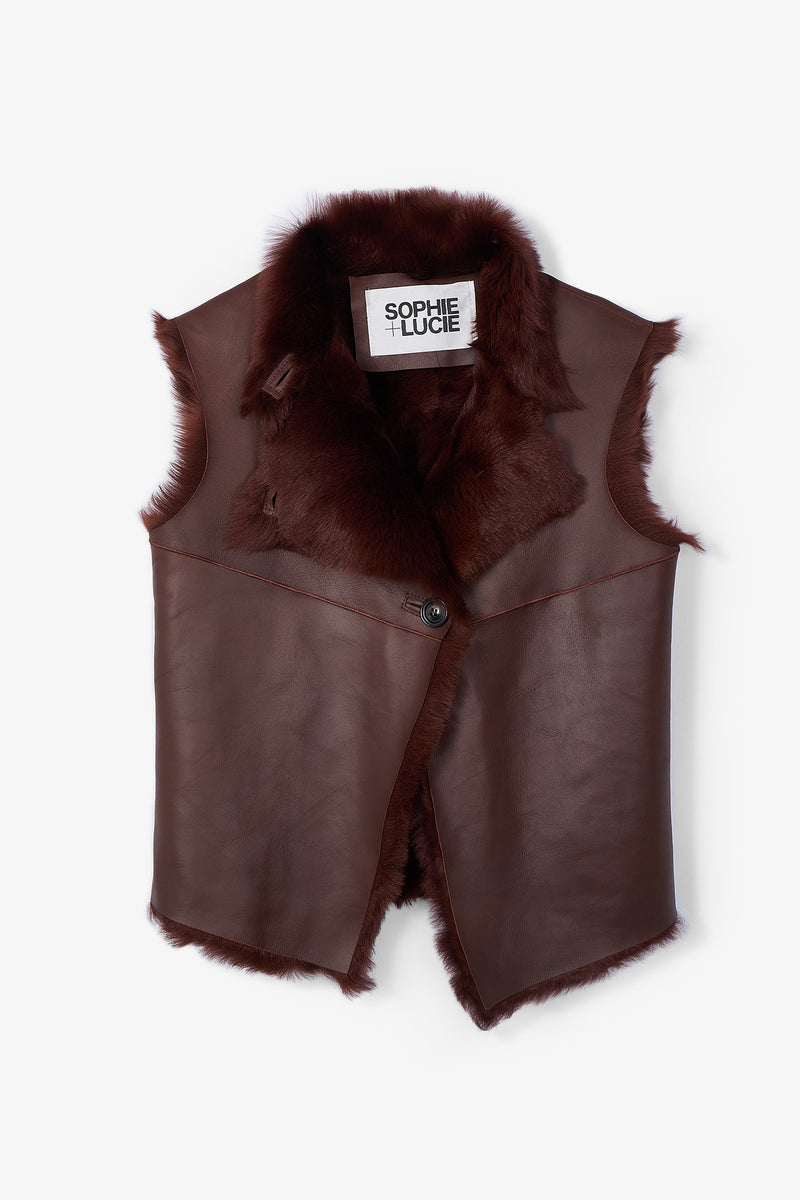 GILET EN BOIS CUIR CARAMEL