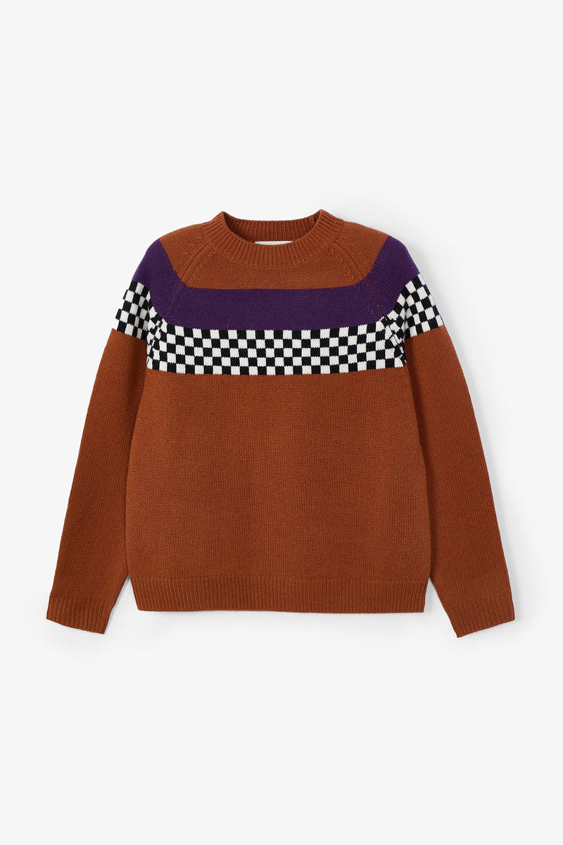 PULL EN MAILLE À CARREAUX