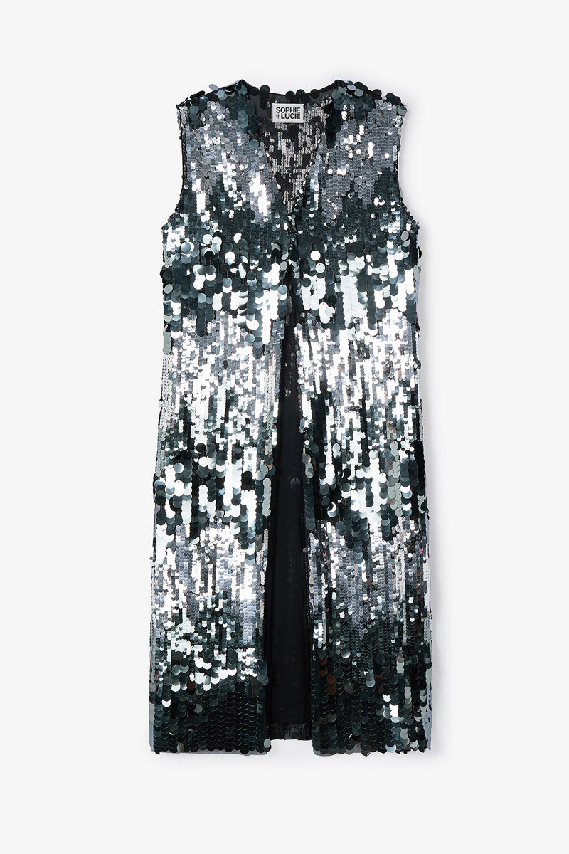 GILET À PAILLETTES GRIS