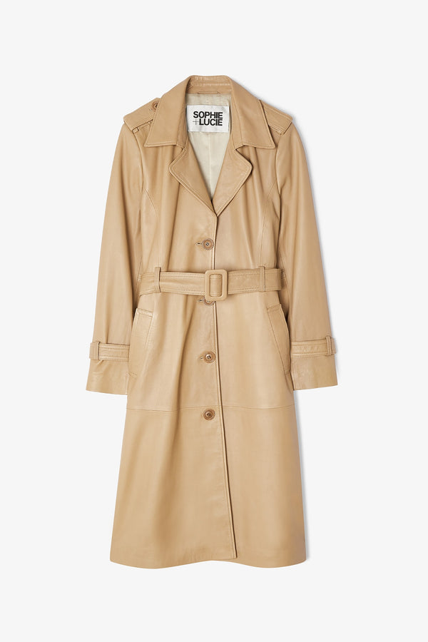 BASSET LEATHER BEIGE TRENCH COAT